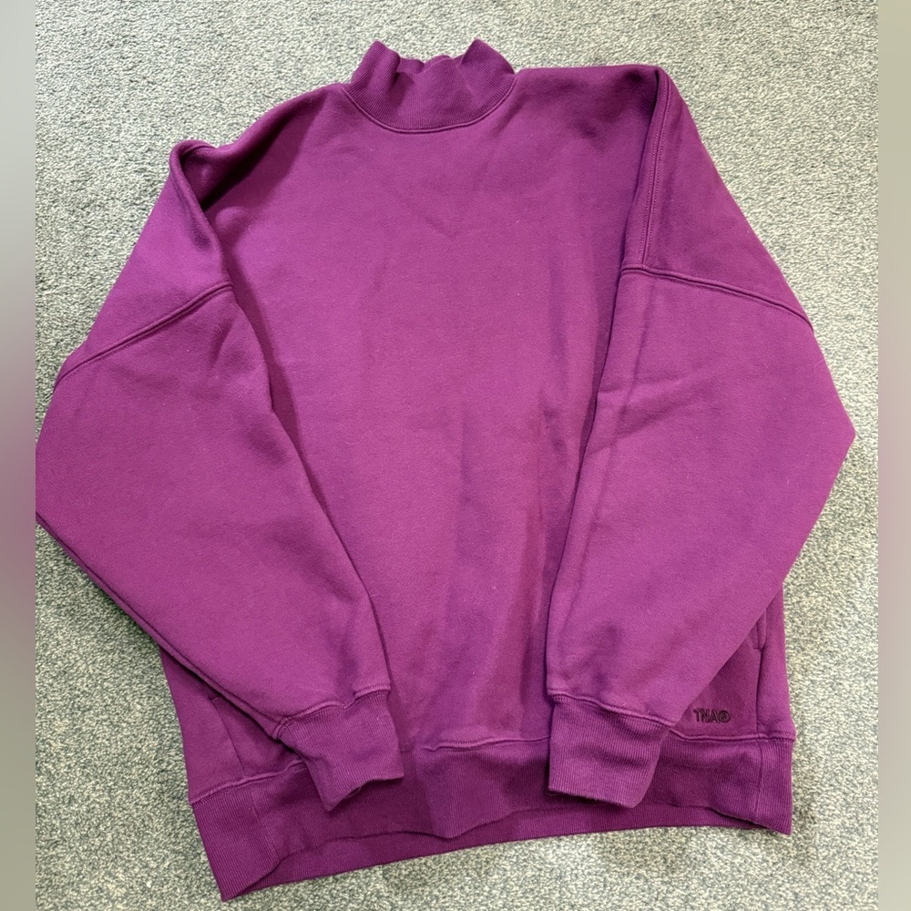 Aritzia TNA Sweatfleece Cozy Fleece Mock Neck Sweatshirt size 1 Mega Fit Maroon - Picture 2 of 4